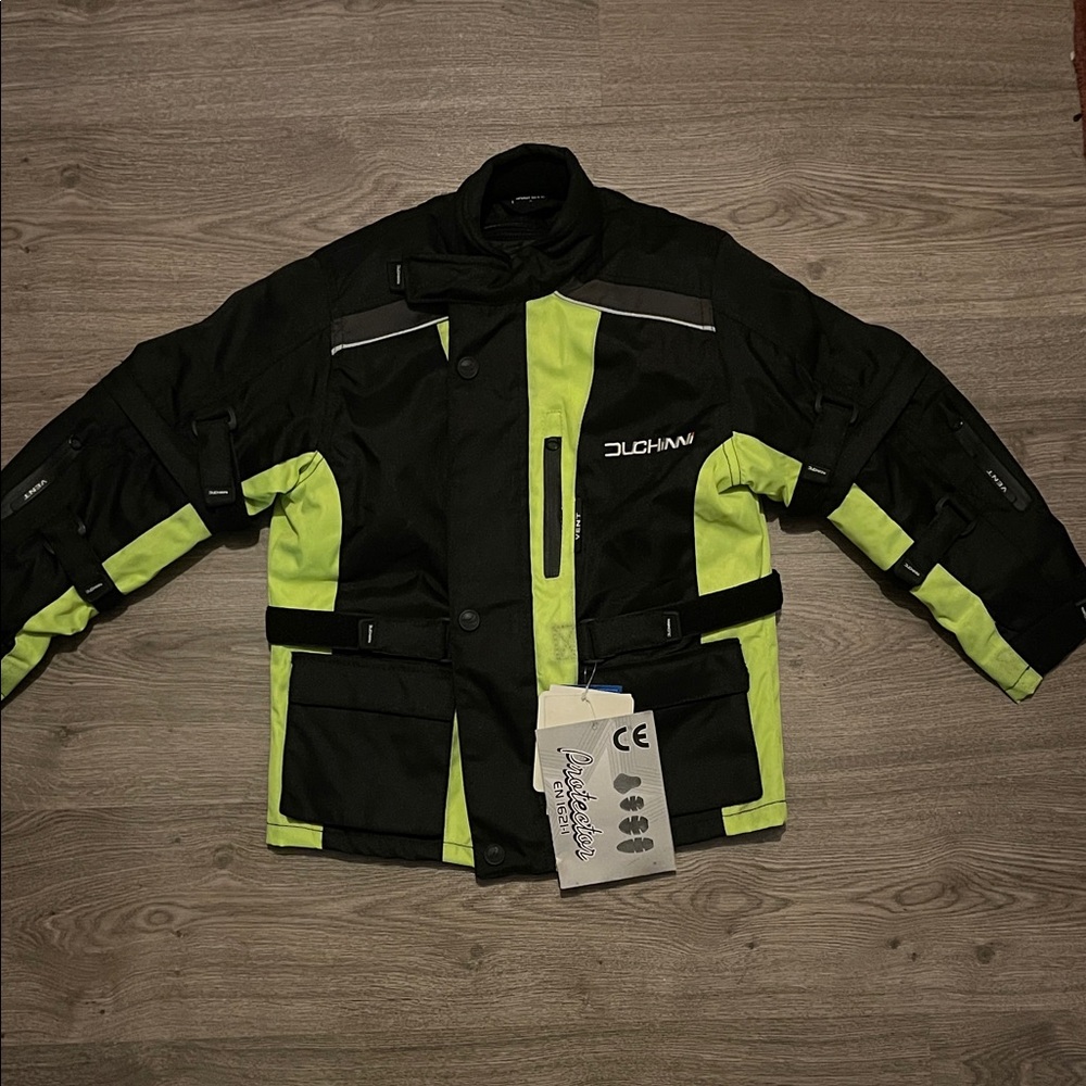 Duchinni Black and Neon Green Motorcycle Jacket